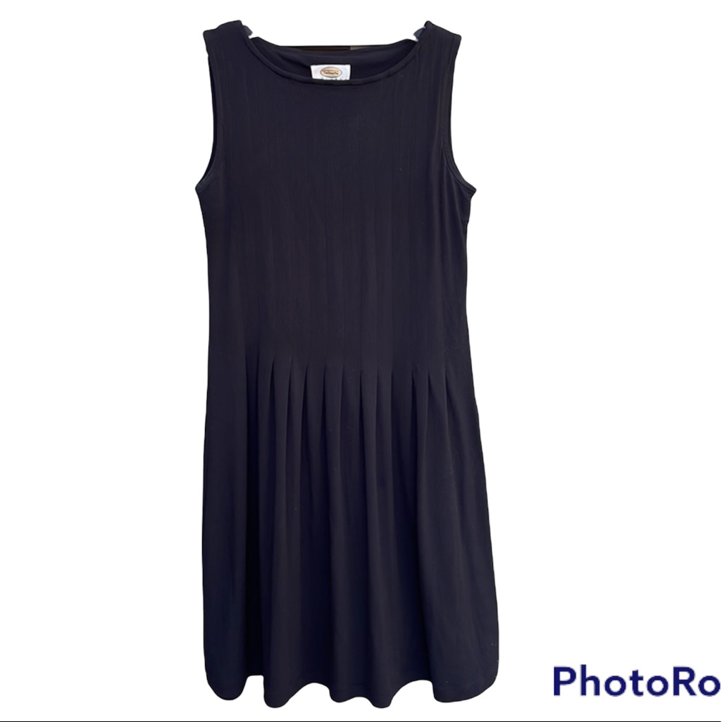 Talbots Petites Black Pleated Sleeveless A-Line Dress
